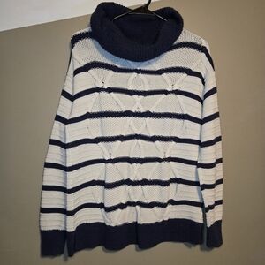 Chaps by Ralph Lauren Woman's  Blue/Cream Cowl Neck Knit Sweater Size Medium